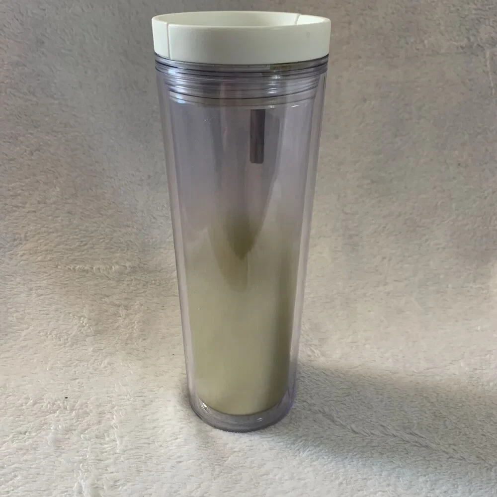 Starbucks Coffee Travel Tumbler 2013 16 oz Clear Gold Frost Rare Find